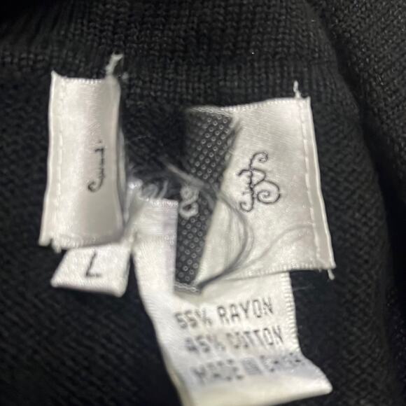 Vintage Knit Cardigan Sweater Black Bead Vegan Leather Trim Satin Medium - Picture 8 of 16